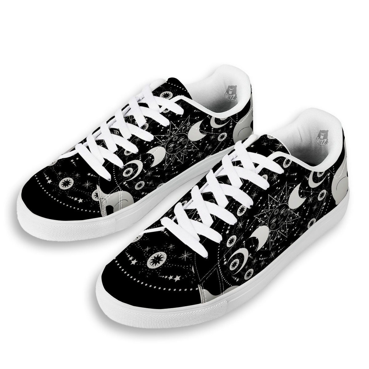Wicca Magical White And Black Print White Low Top Sneakers-grizzshop