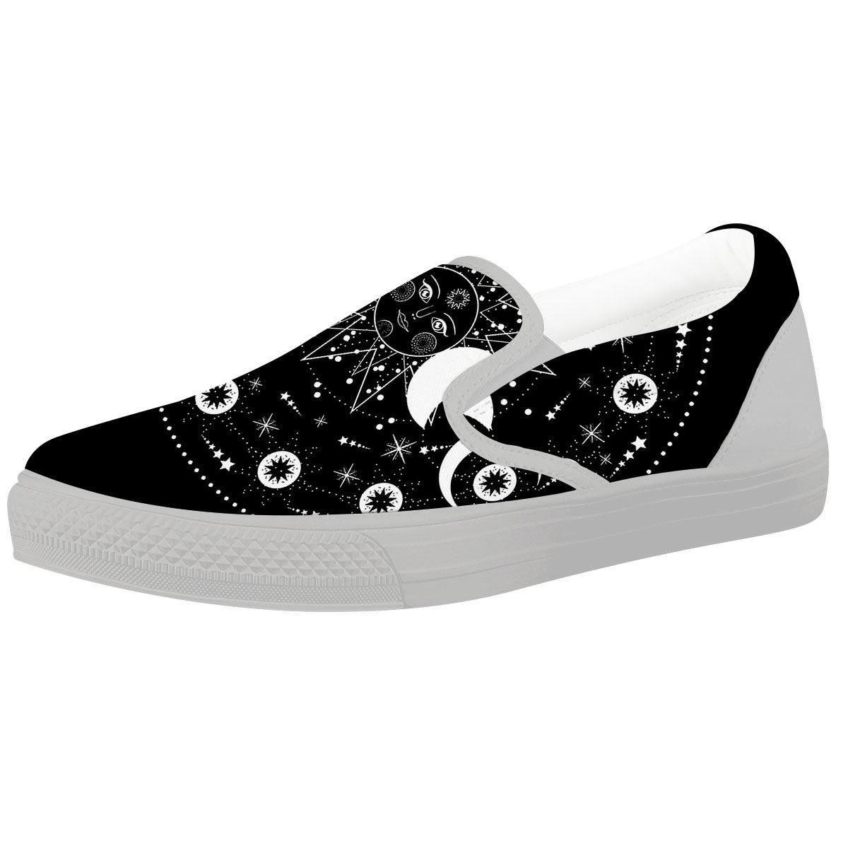 Wicca Magical White And Black Print White Slip On Shoes-grizzshop
