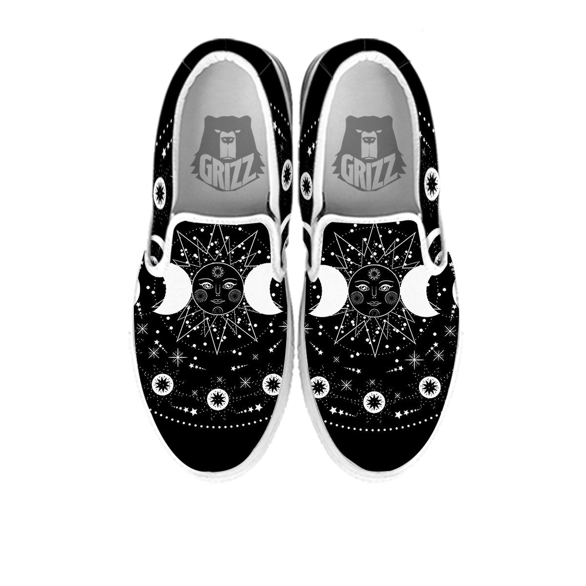 Wicca Magical White And Black Print White Slip On Shoes-grizzshop