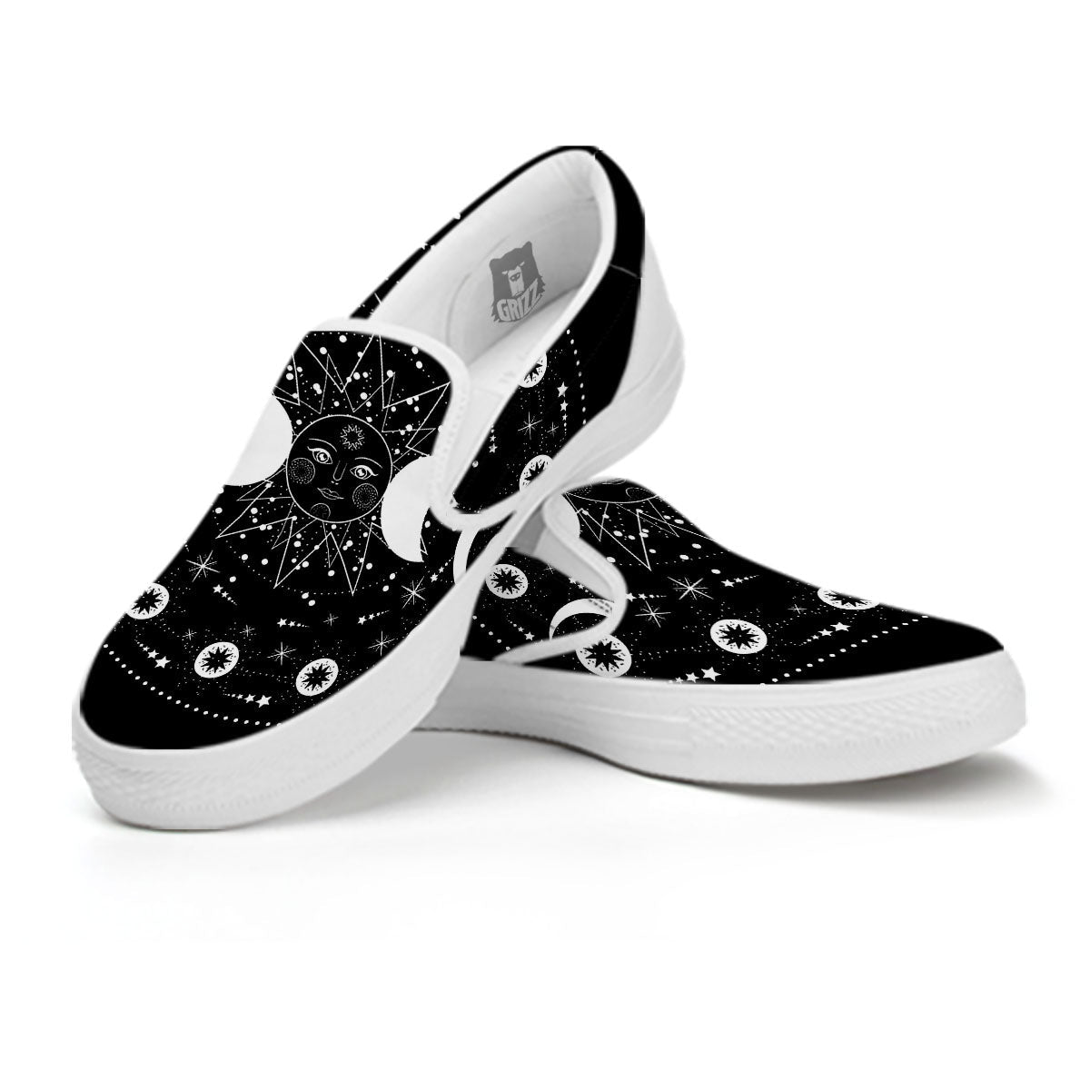 Wicca Magical White And Black Print White Slip On Shoes-grizzshop