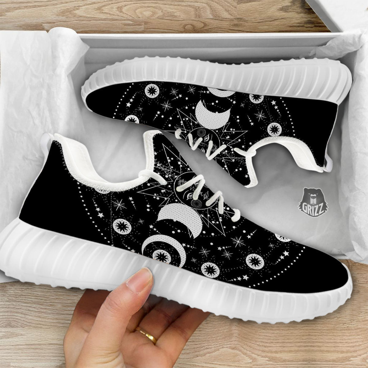 Wicca Magical White And Black Print White Walking Shoes-grizzshop