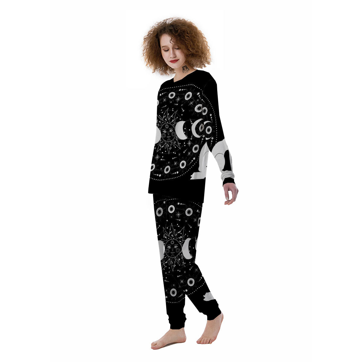 Wicca Magical White And Black Print Women's Pajamas-grizzshop