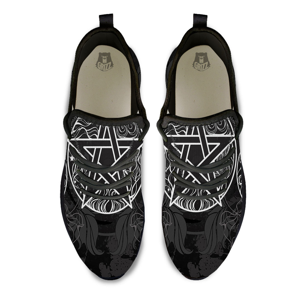 Wicca Pentagram White And Black Print Black Athletic Shoes-grizzshop