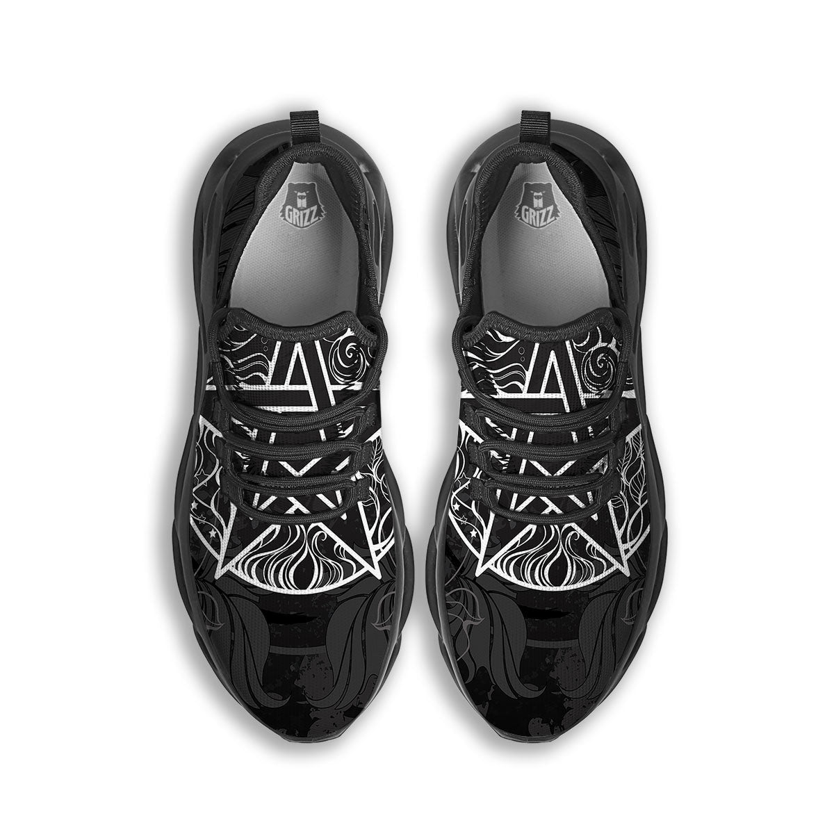 Wicca Pentagram White And Black Print Black Running Shoes-grizzshop