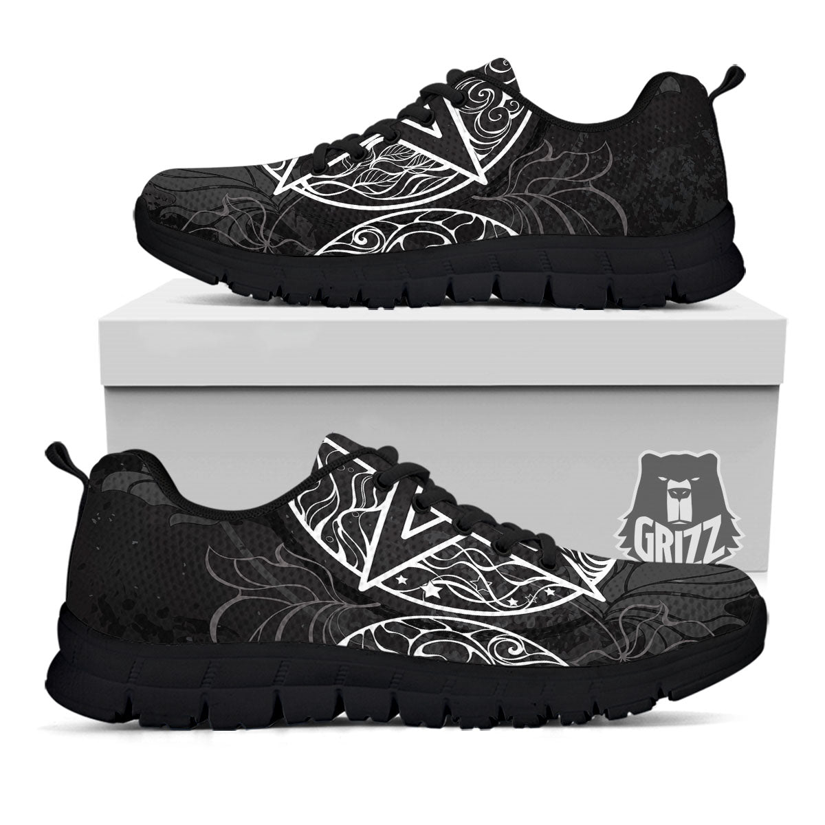 Wicca Pentagram White And Black Print Black Sneaker-grizzshop