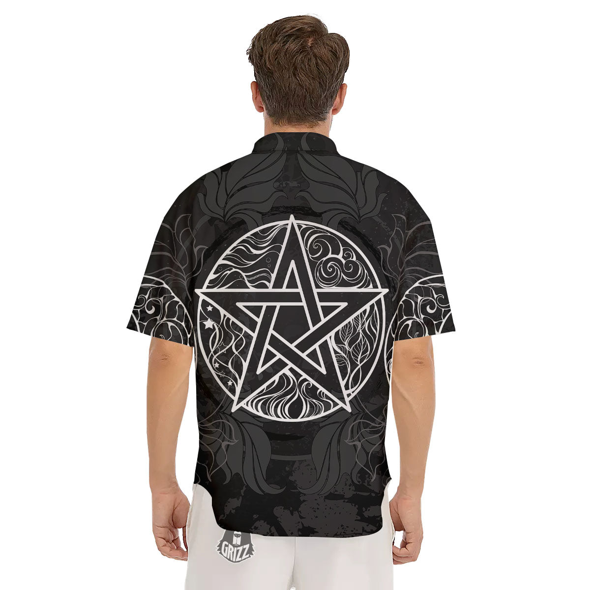 Wicca Pentagram White And Black Print Men's Short Sleeve Shirts-grizzshop
