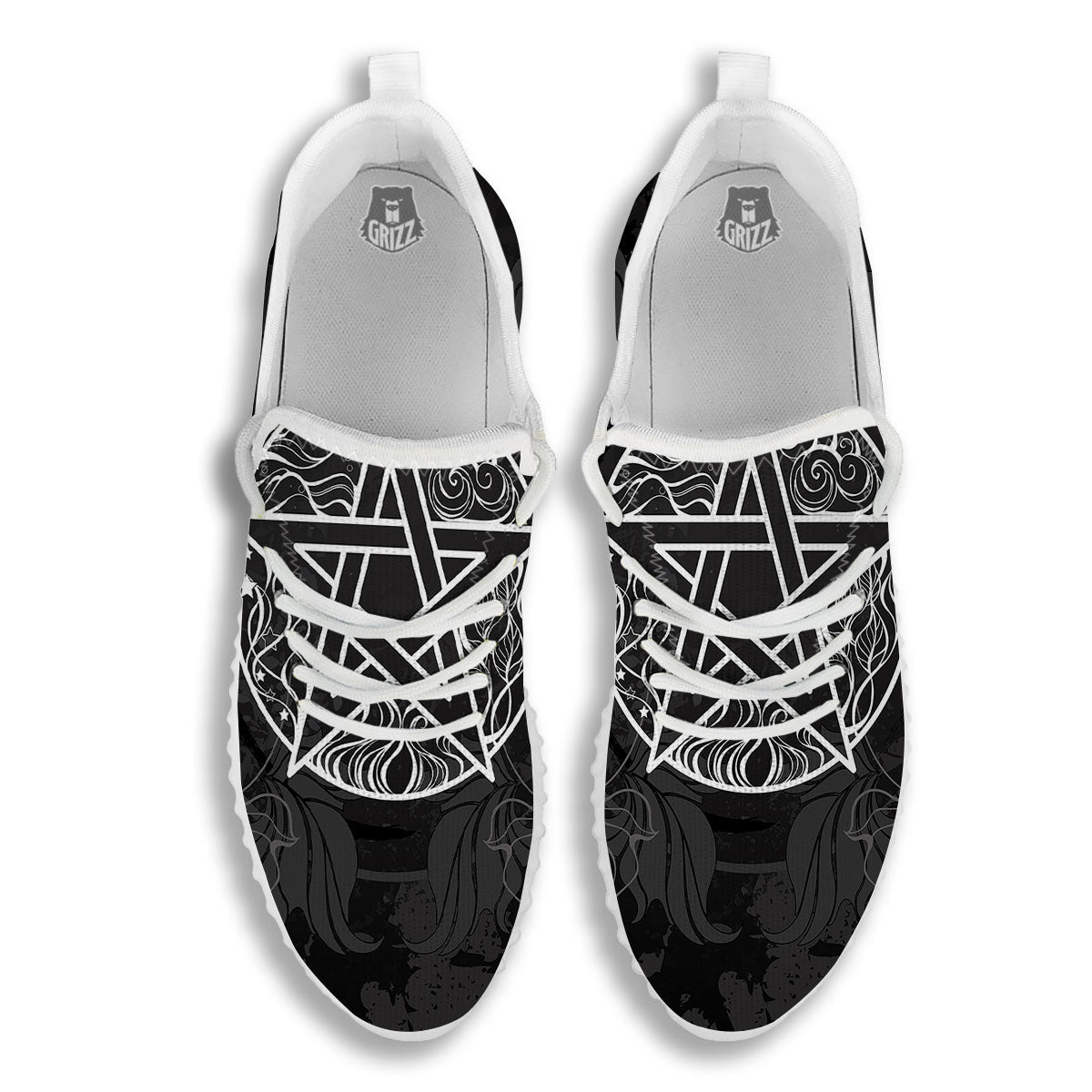 Wicca Pentagram White And Black Print White Walking Shoes-grizzshop