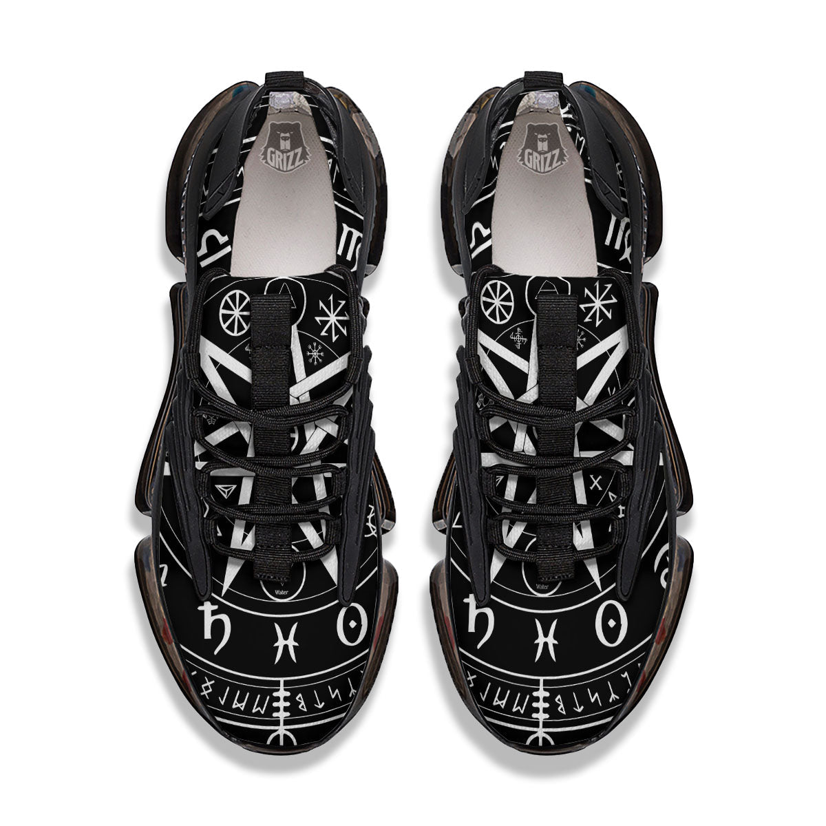Wiccan Mystic White And Black Print Black Gym Shoes-grizzshop