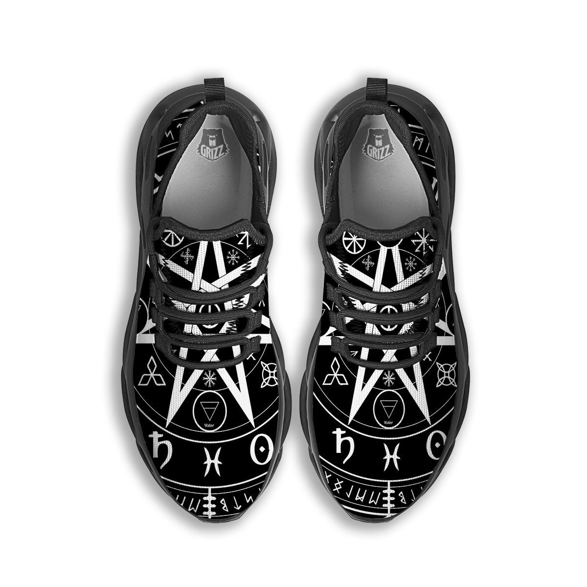 Wiccan Mystic White And Black Print Black Running Shoes-grizzshop