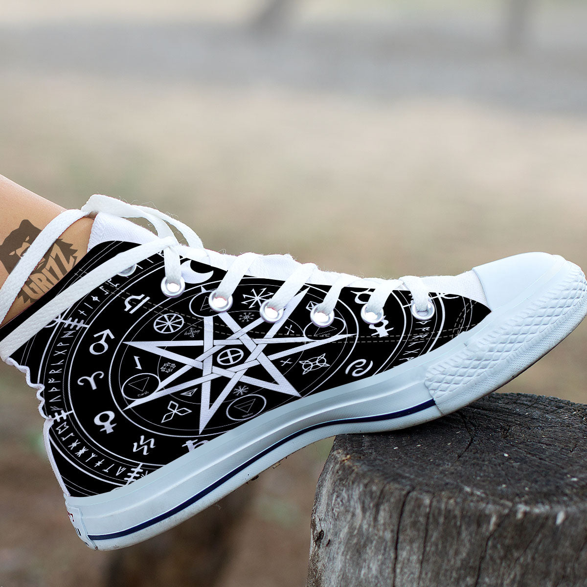 Wiccan Mystic White And Black Print White High Top Shoes-grizzshop