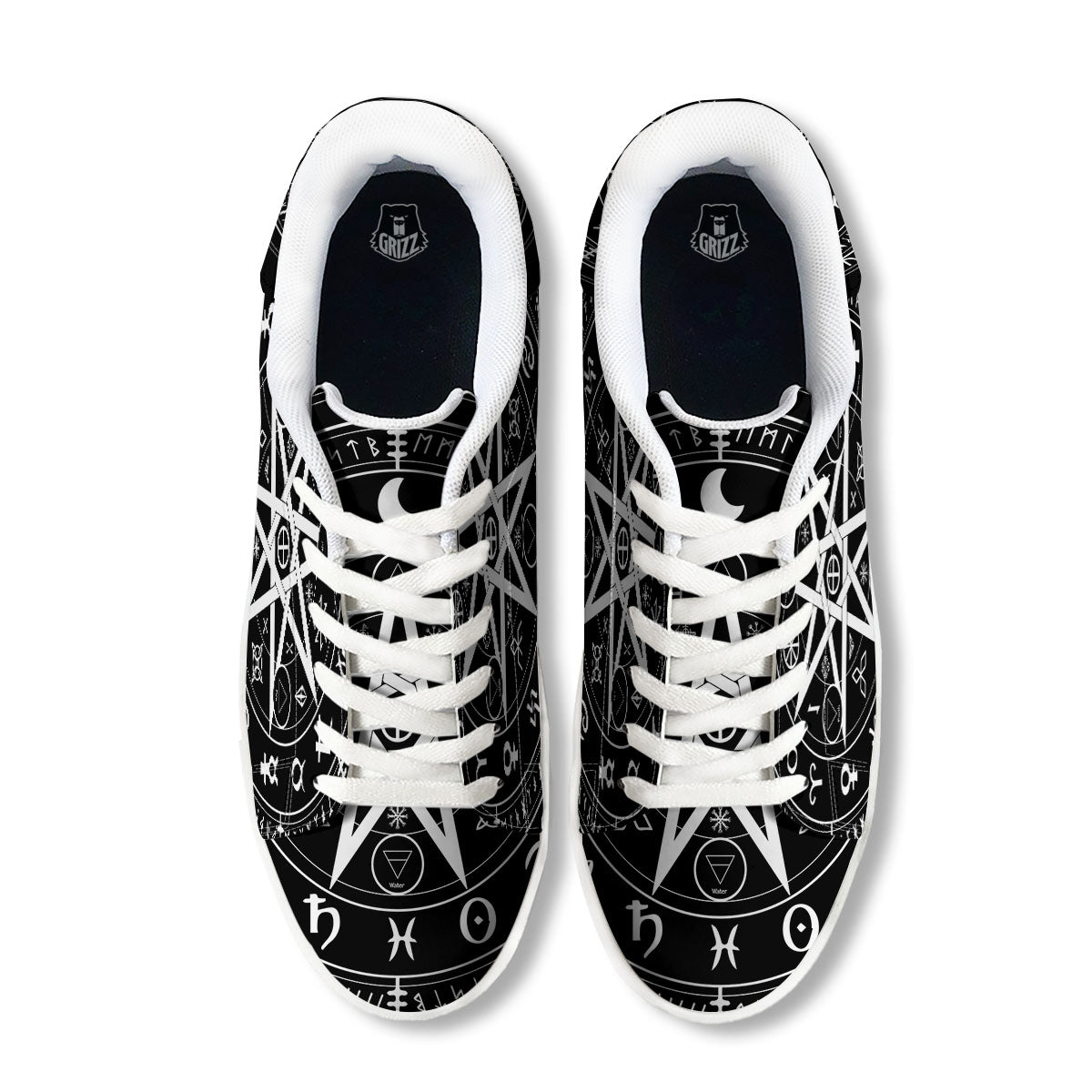 Wiccan Mystic White And Black Print White Low Top Sneakers-grizzshop