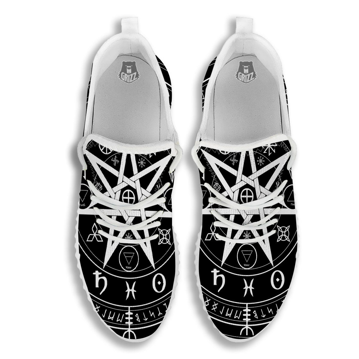 Wiccan Mystic White And Black Print White Walking Shoes-grizzshop
