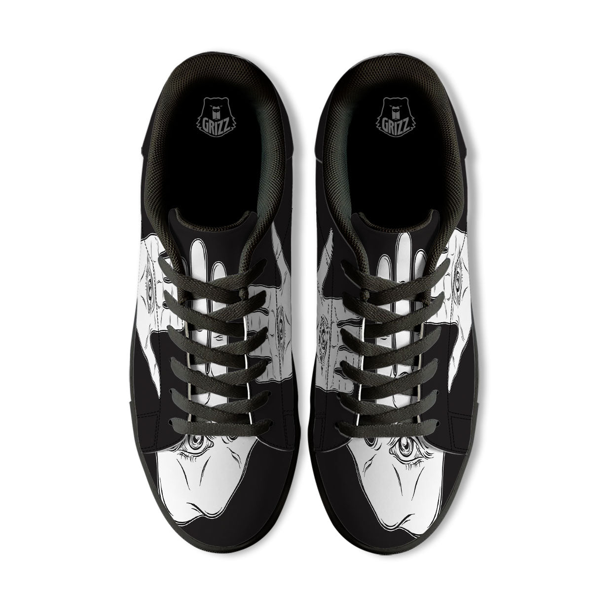 Wiccan Palmistry White And Black Print Black Low Top Sneakers-grizzshop