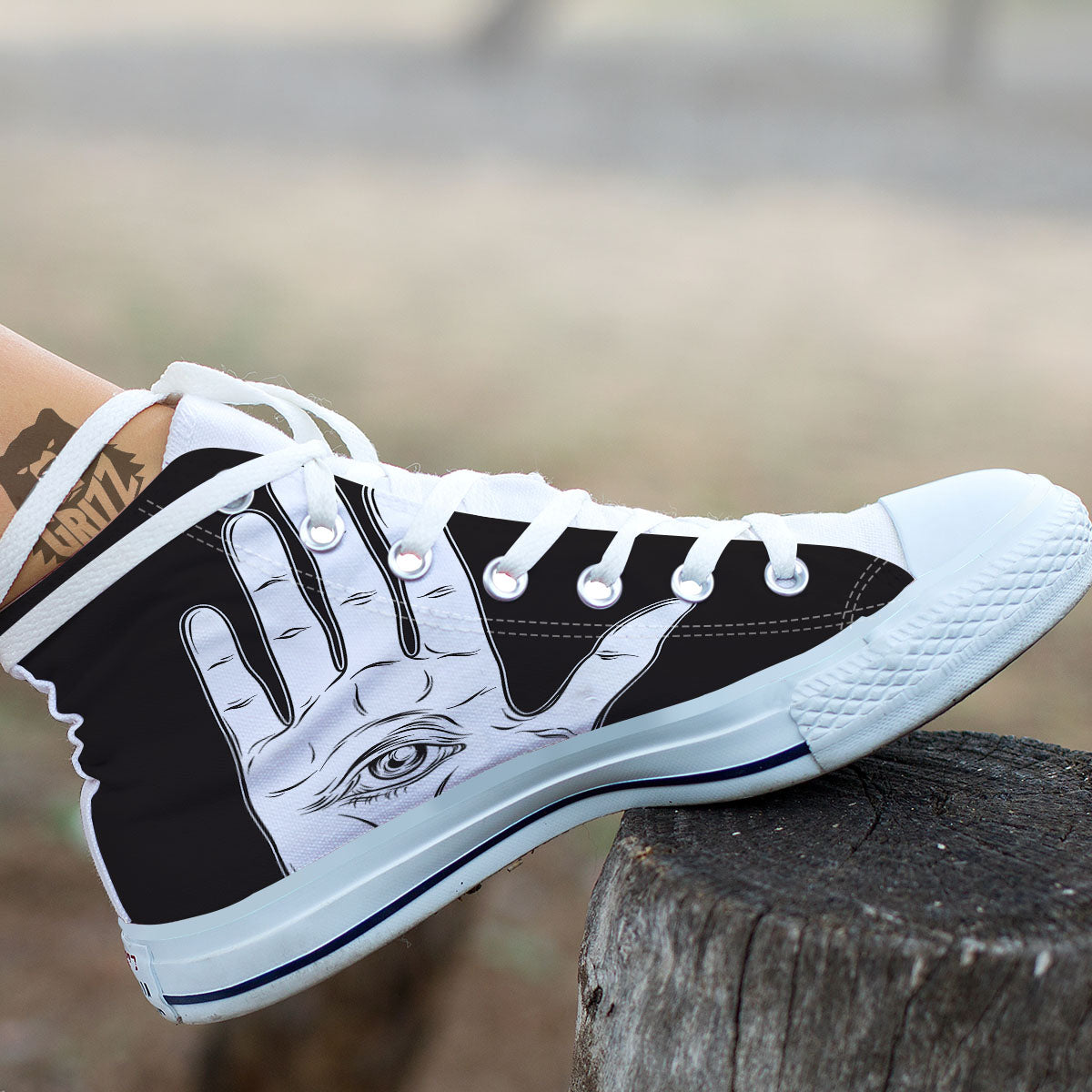 Wiccan Palmistry White And Black Print White High Top Shoes-grizzshop
