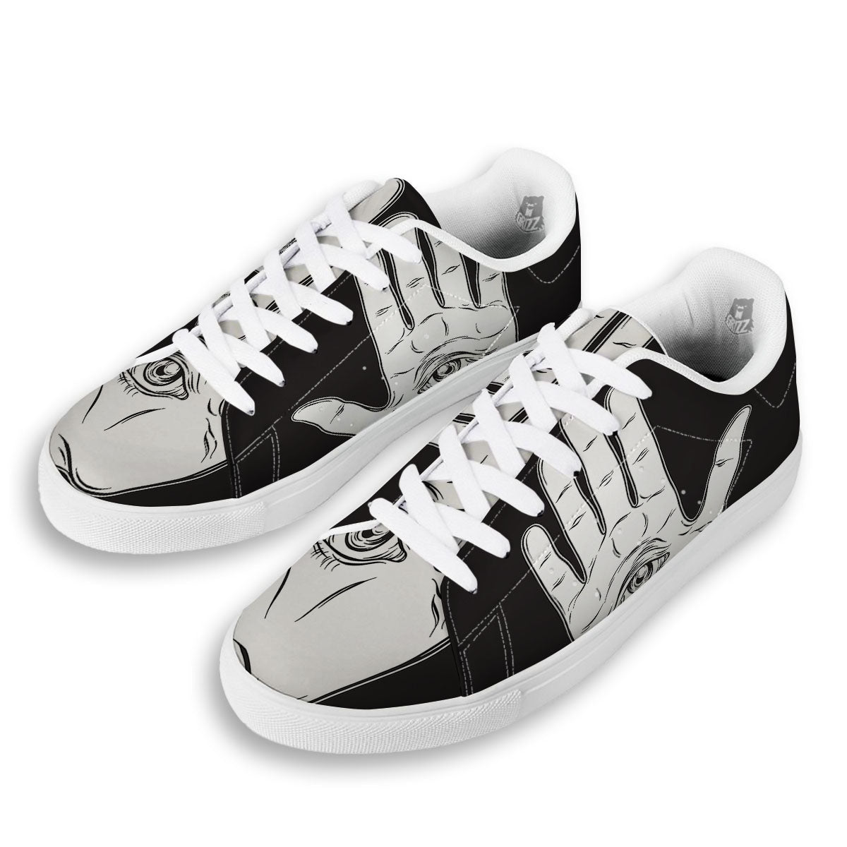 Wiccan Palmistry White And Black Print White Low Top Sneakers-grizzshop