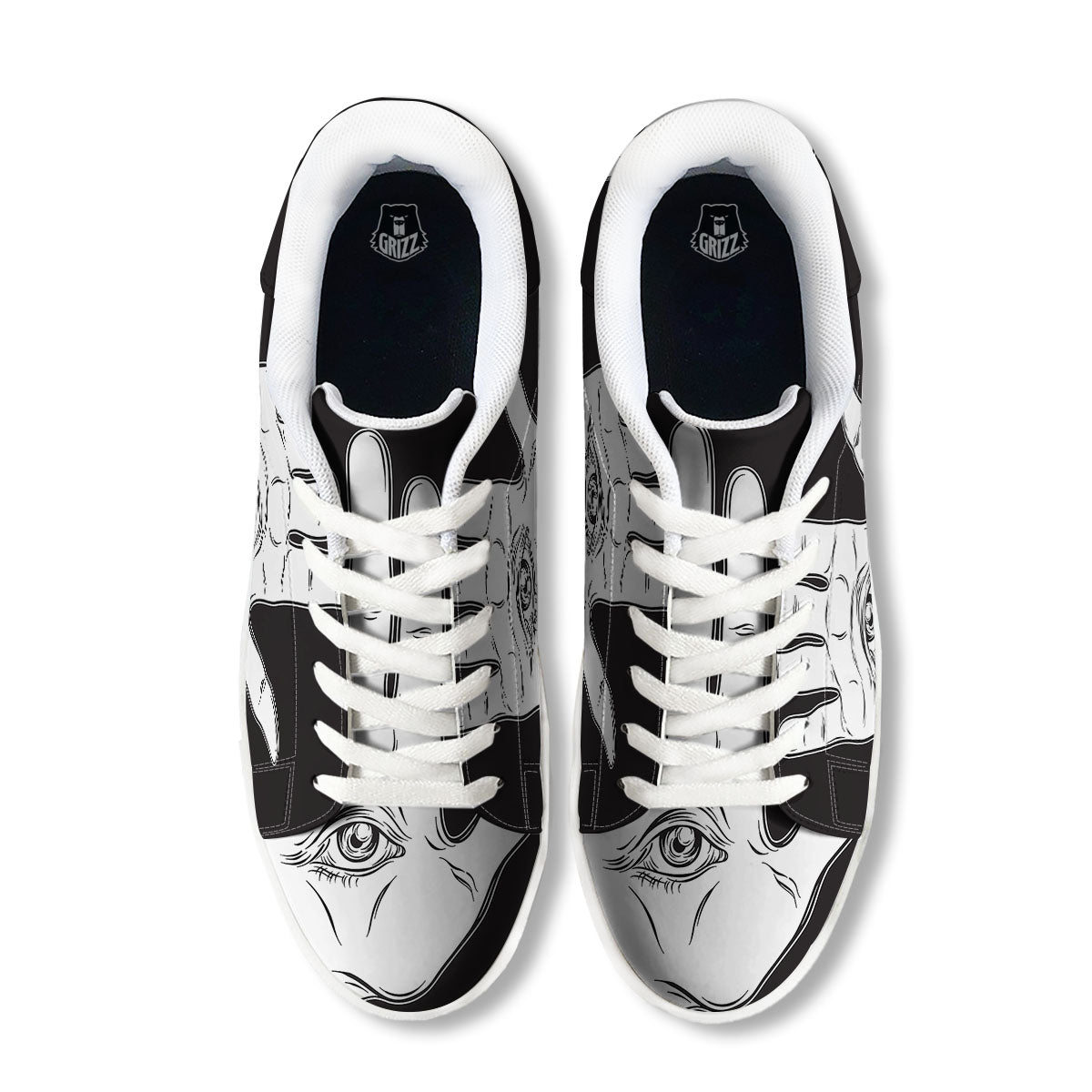Wiccan Palmistry White And Black Print White Low Top Sneakers-grizzshop