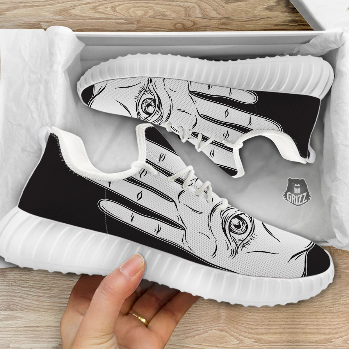 Wiccan Palmistry White And Black Print White Walking Shoes-grizzshop