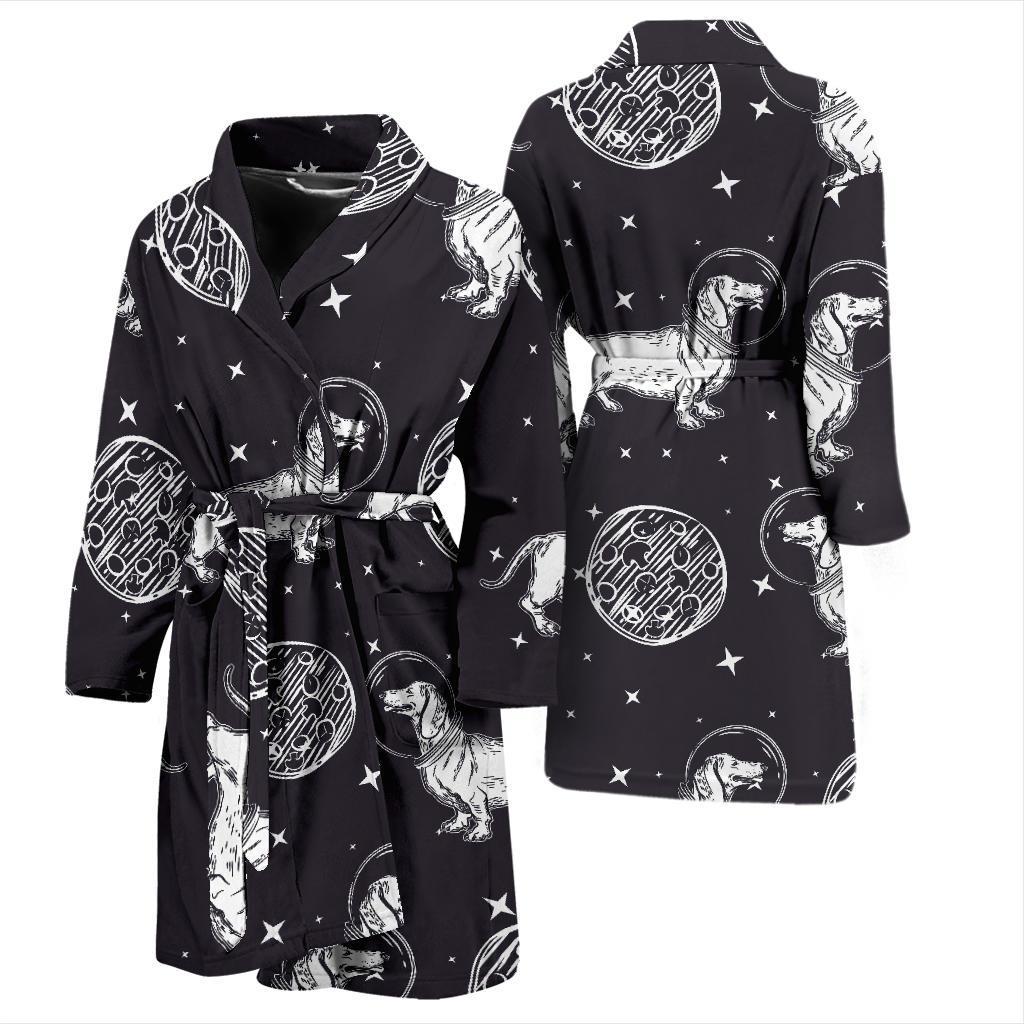 Wiener Dog Dachshund Astronaut Pattern Print Men Long Robe-grizzshop