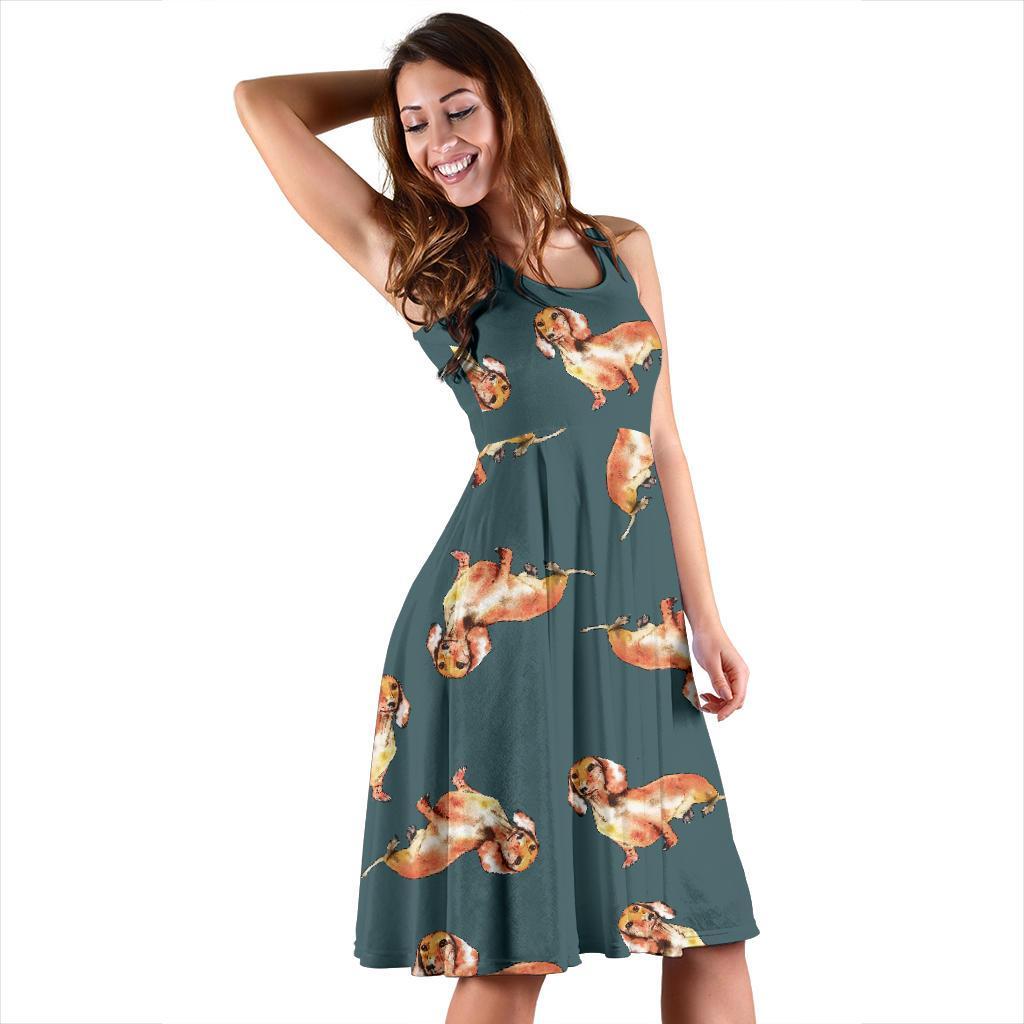 Wiener Dog Dachshund Portrait Pastel Pattern Print Dress-grizzshop