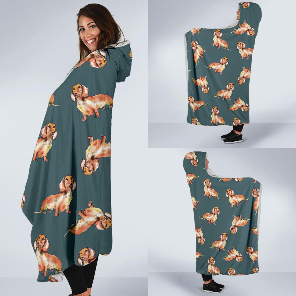 Wiener Dog Dachshund Portrait Pastel Pattern Print Hooded Blanket-grizzshop