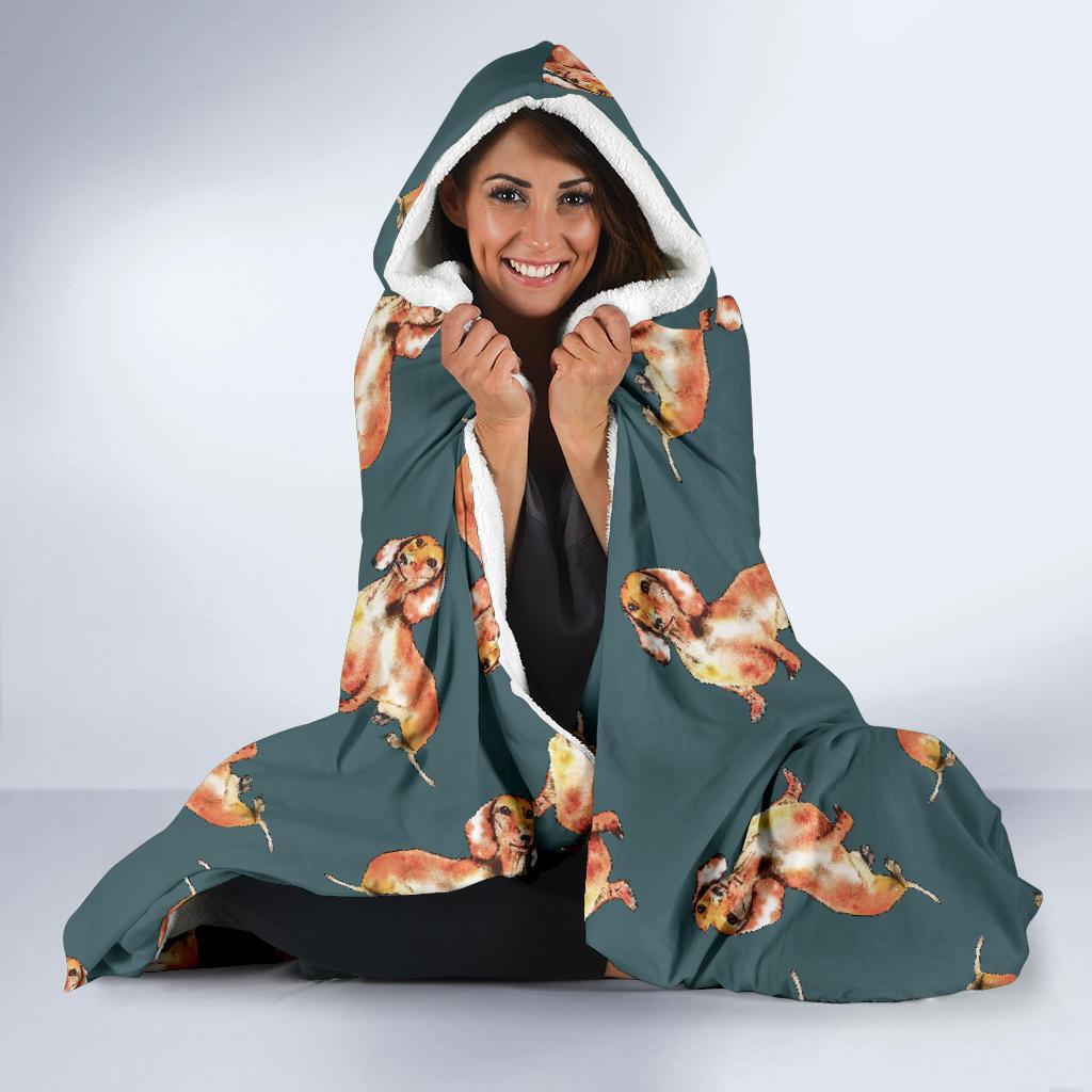 Wiener Dog Dachshund Portrait Pastel Pattern Print Hooded Blanket-grizzshop
