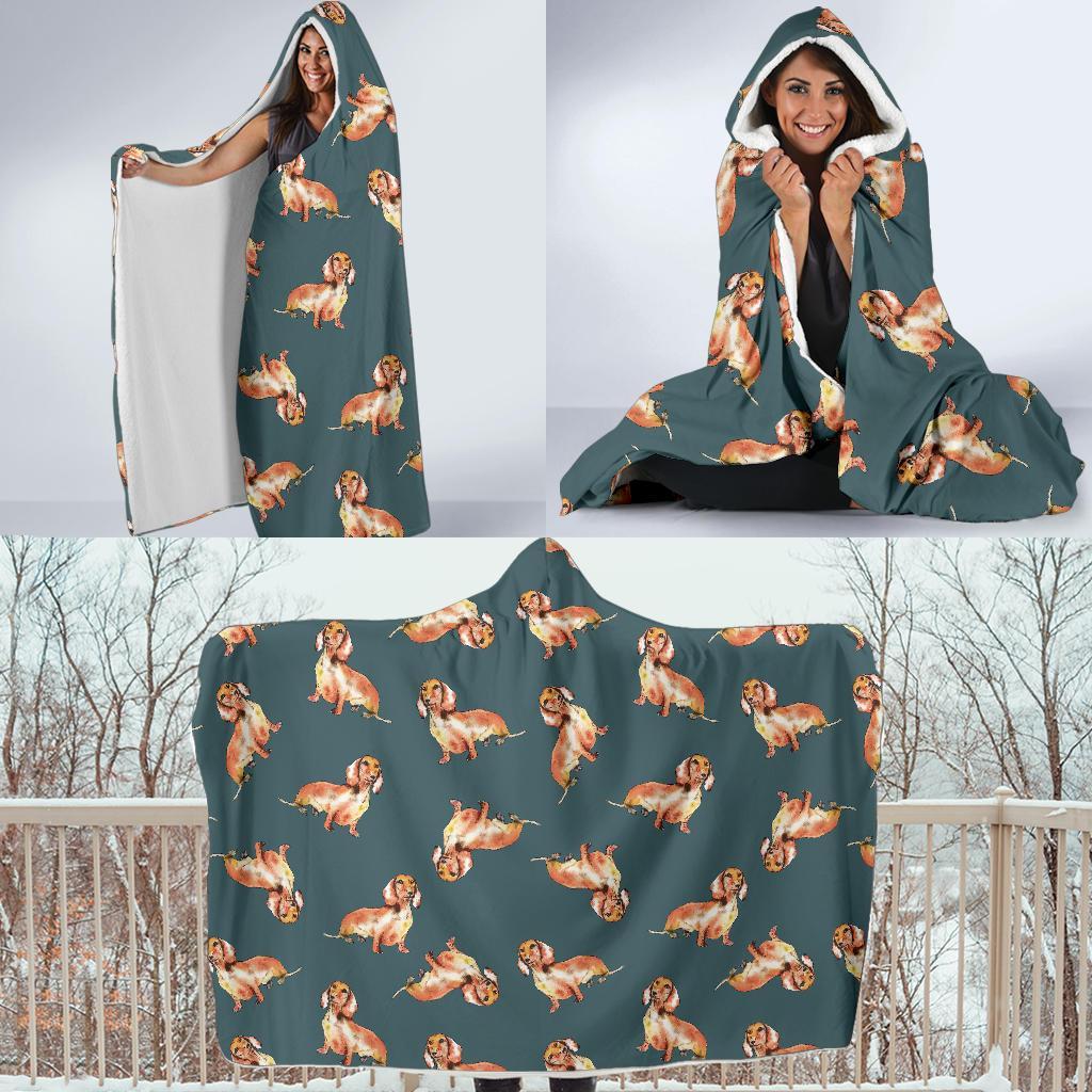 Wiener Dog Dachshund Portrait Pastel Pattern Print Hooded Blanket-grizzshop