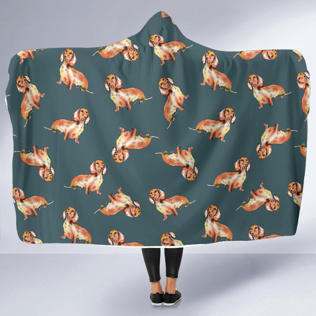Wiener Dog Dachshund Portrait Pastel Pattern Print Hooded Blanket-grizzshop