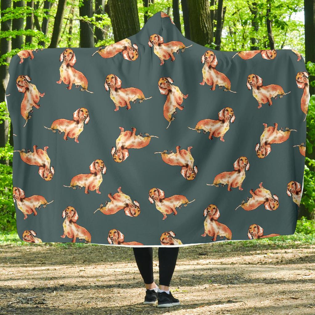 Wiener Dog Dachshund Portrait Pastel Pattern Print Hooded Blanket-grizzshop
