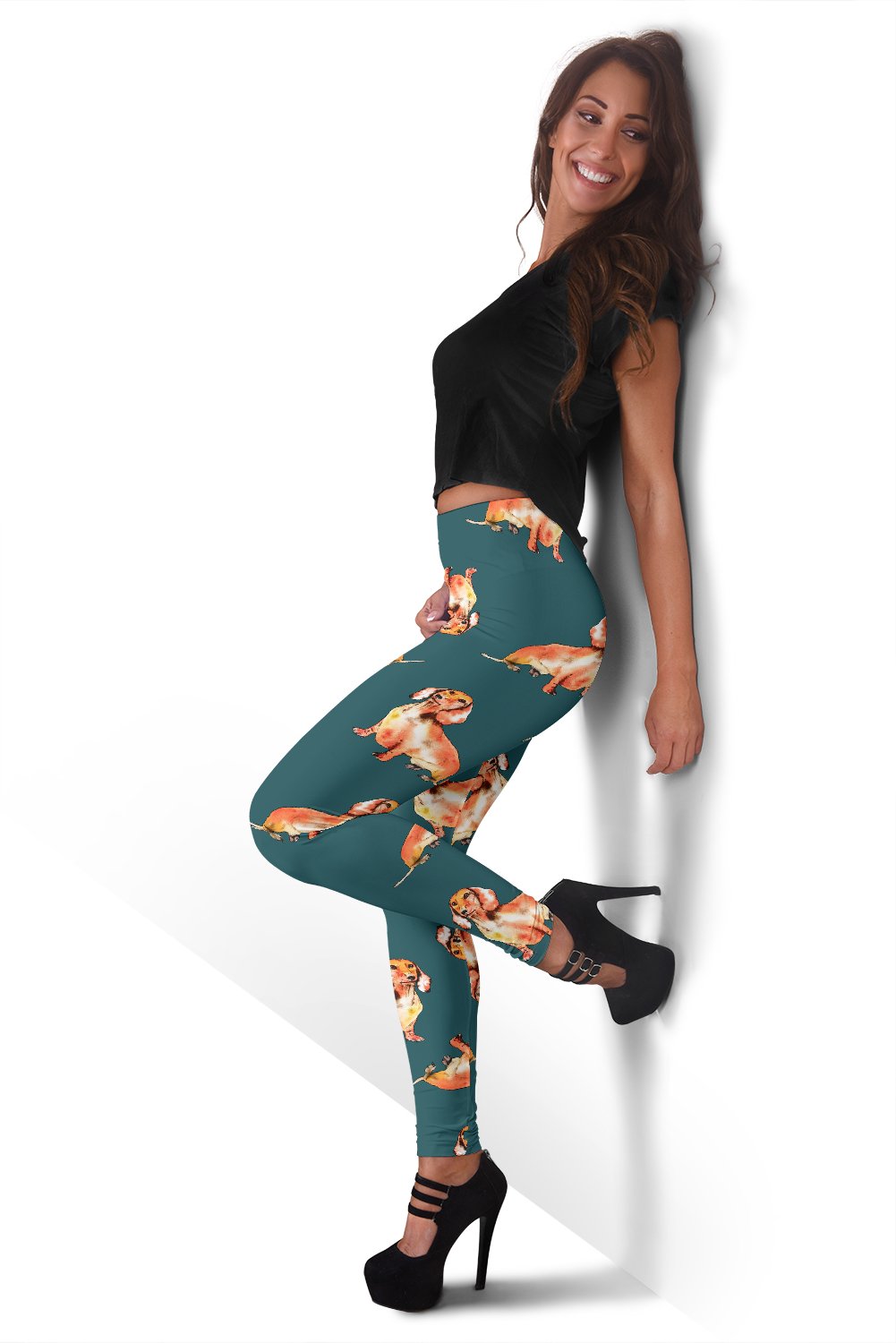 Wiener Dog Dachshund Portrait Pastel Pattern Print Women Leggings-grizzshop