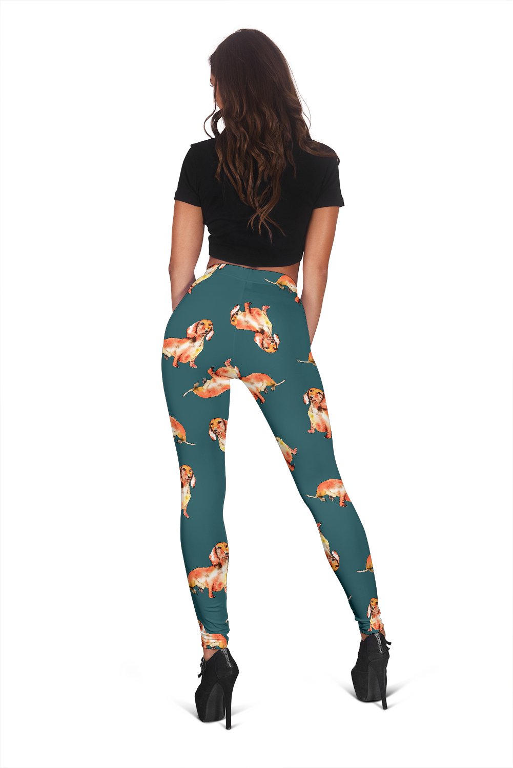 Wiener Dog Dachshund Portrait Pastel Pattern Print Women Leggings-grizzshop