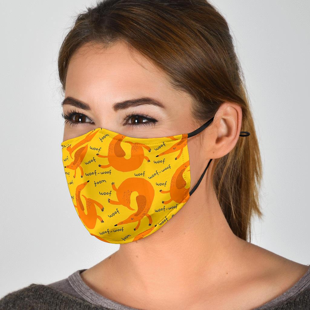 Wiener Dog Dachshund Woof Woof Pattern Print Face Mask-grizzshop