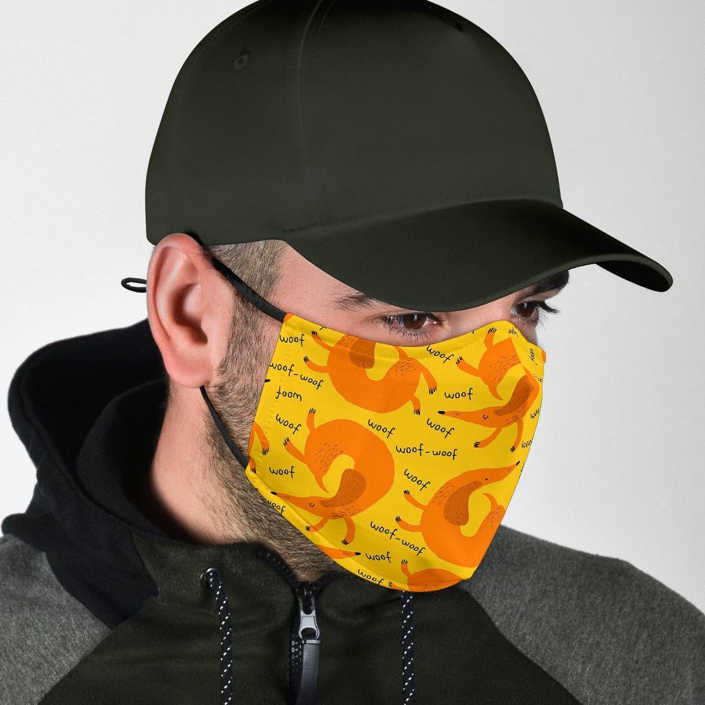 Wiener Dog Dachshund Woof Woof Pattern Print Face Mask-grizzshop