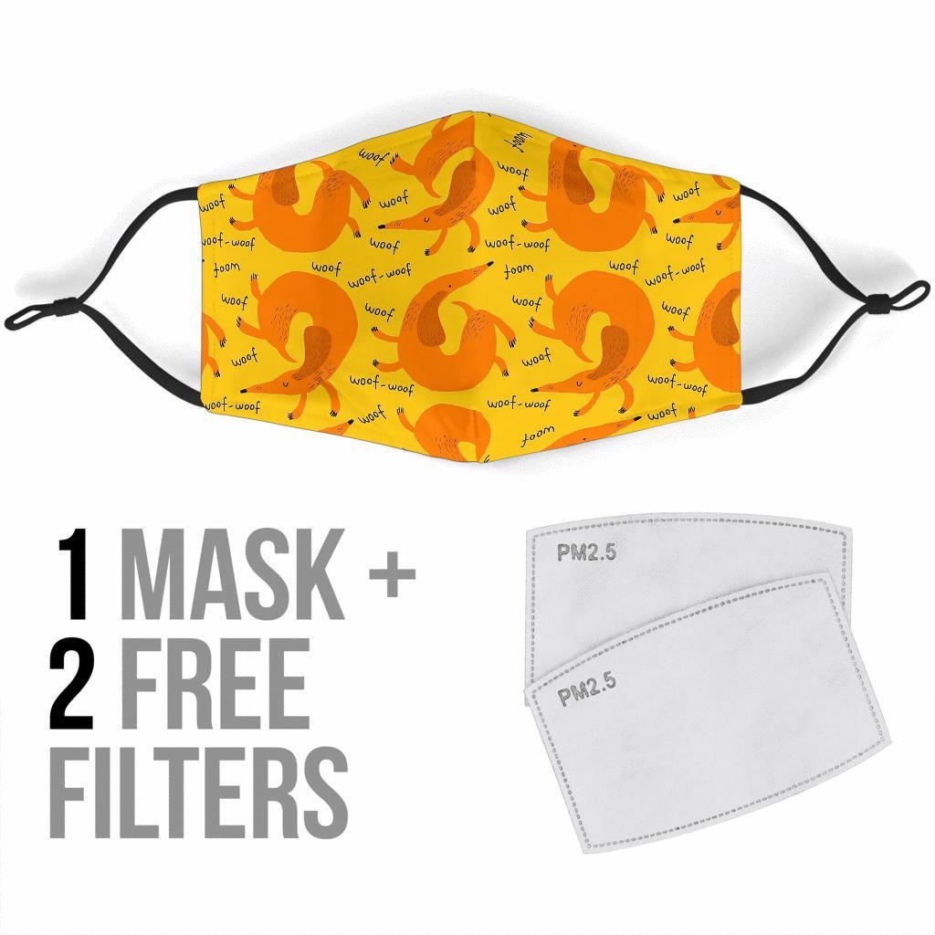 Wiener Dog Dachshund Woof Woof Pattern Print Face Mask-grizzshop