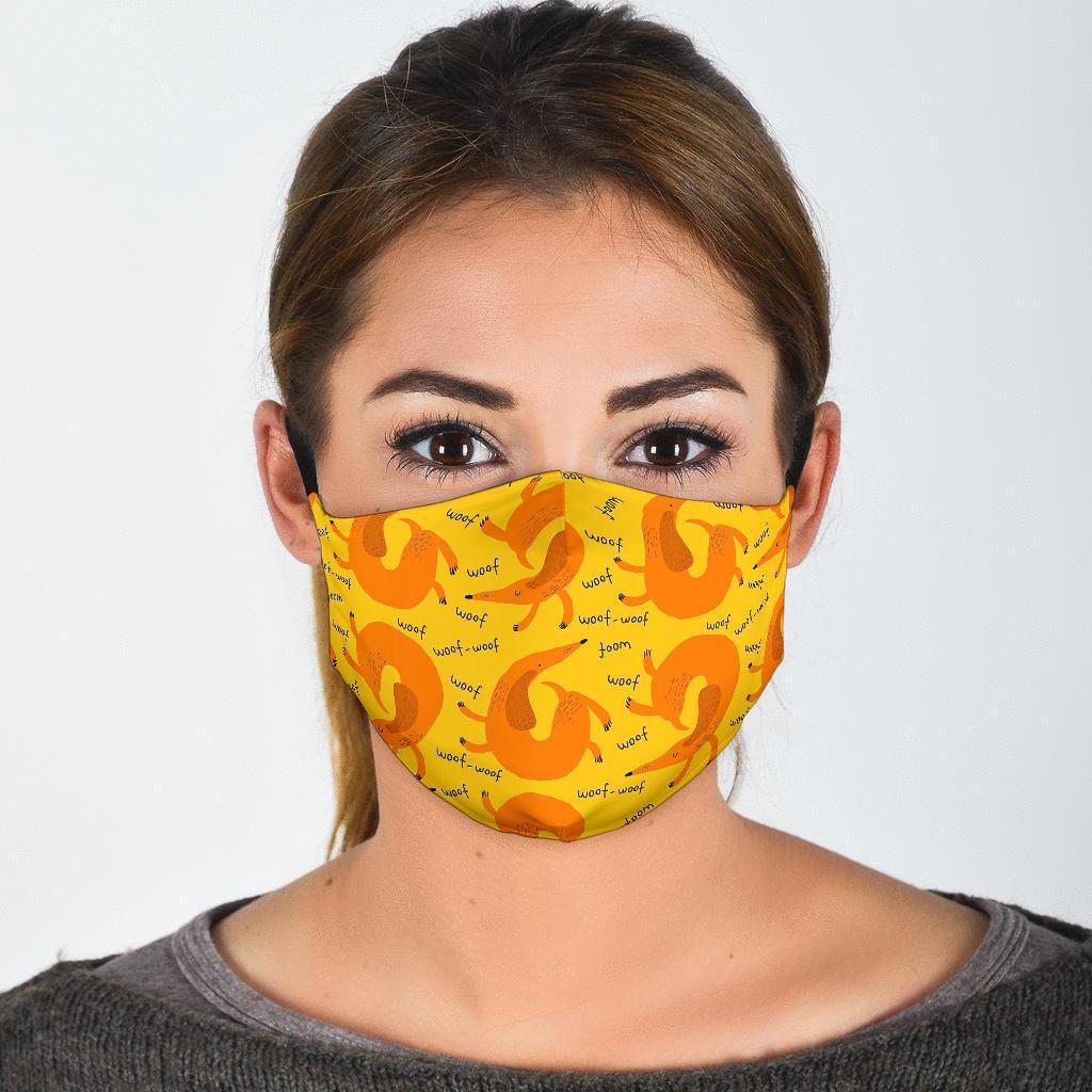 Wiener Dog Dachshund Woof Woof Pattern Print Face Mask-grizzshop