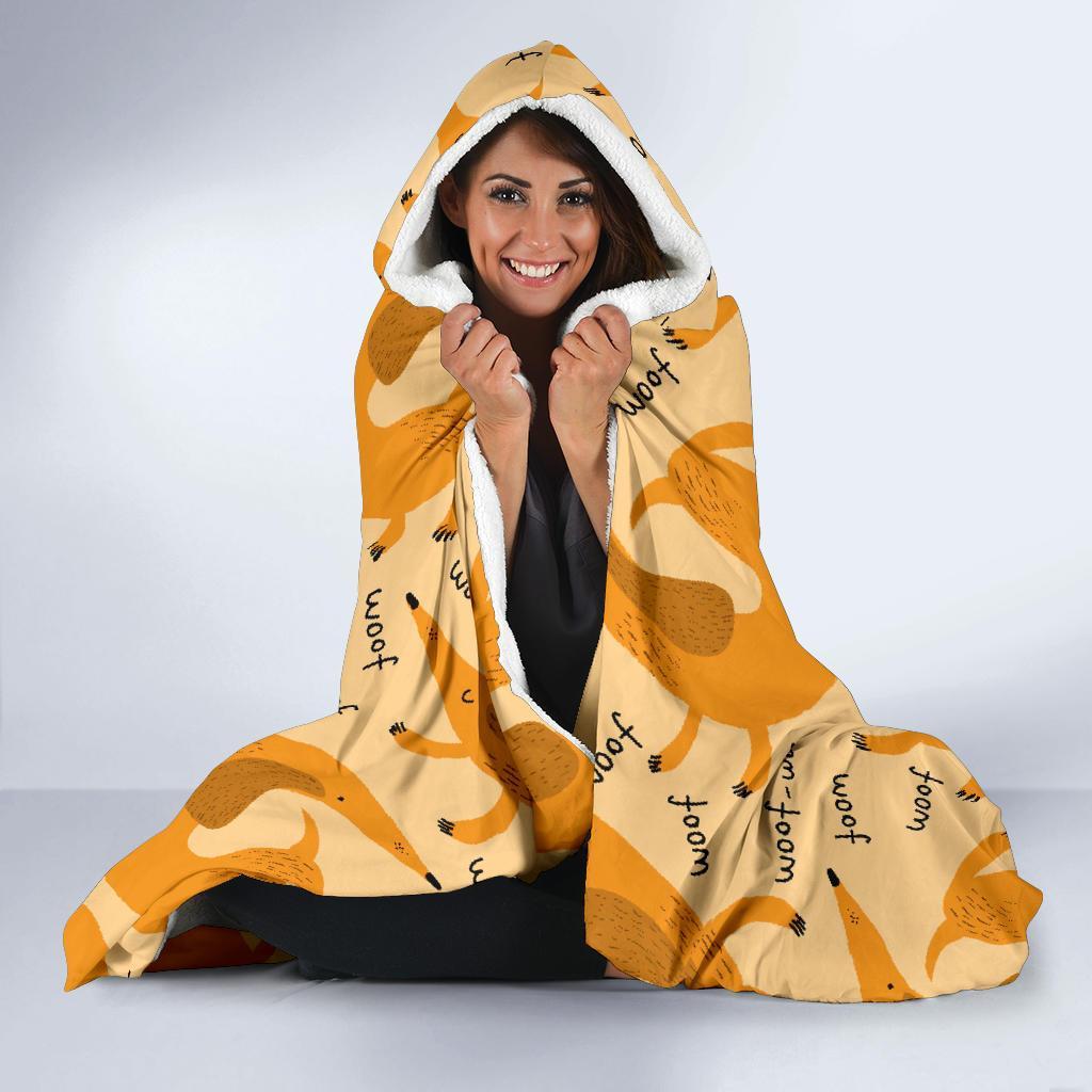 Wiener Dog Dachshund Woof Woof Pattern Print Hooded Blanket-grizzshop