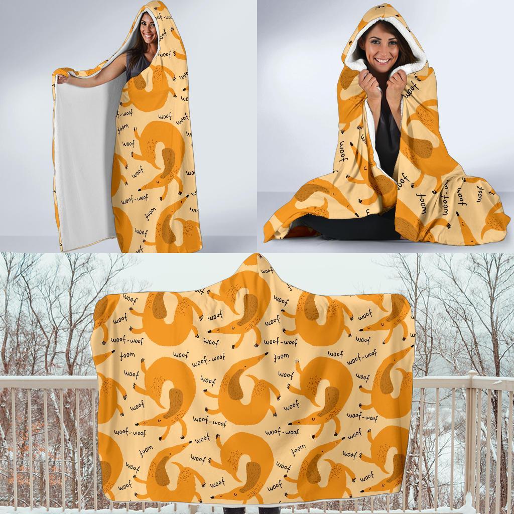 Wiener Dog Dachshund Woof Woof Pattern Print Hooded Blanket-grizzshop