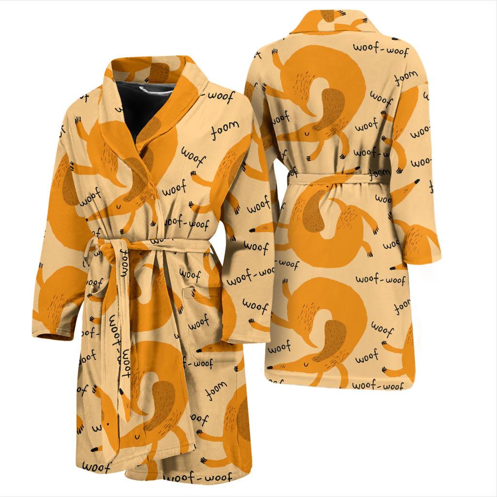 Wiener Dog Dachshund Woof Woof Pattern Print Men Long Robe-grizzshop