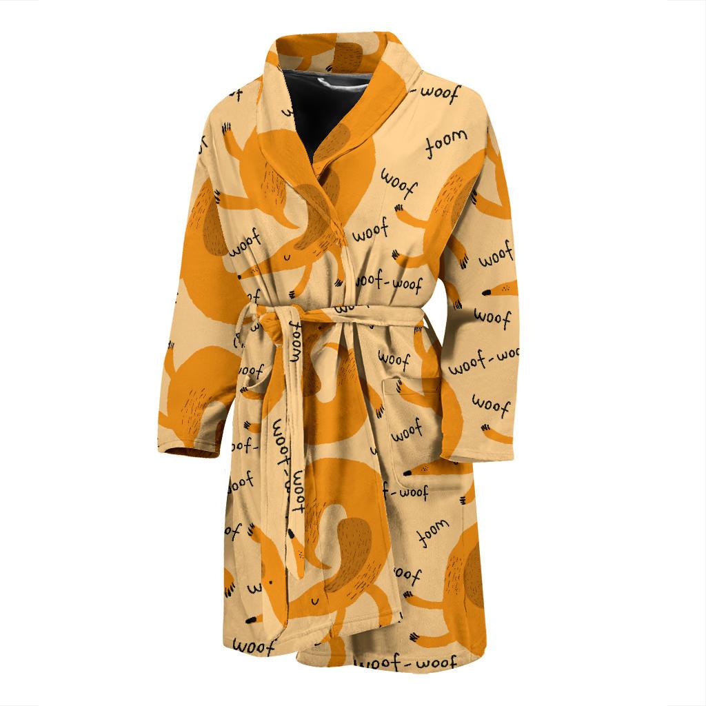 Wiener Dog Dachshund Woof Woof Pattern Print Men Long Robe-grizzshop