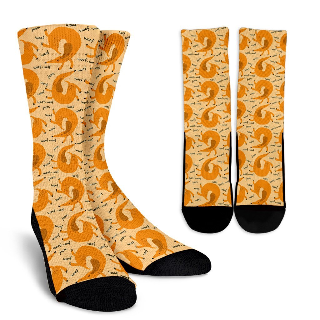 Wiener Dog Dachshund Woof Woof Pattern Print Unisex Crew Socks-grizzshop