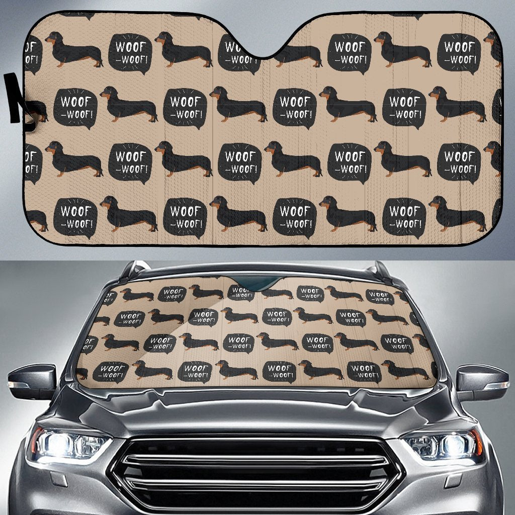 Wiener Dog Woof Woof Dachshund Pattern Print Car Sun Shade-grizzshop