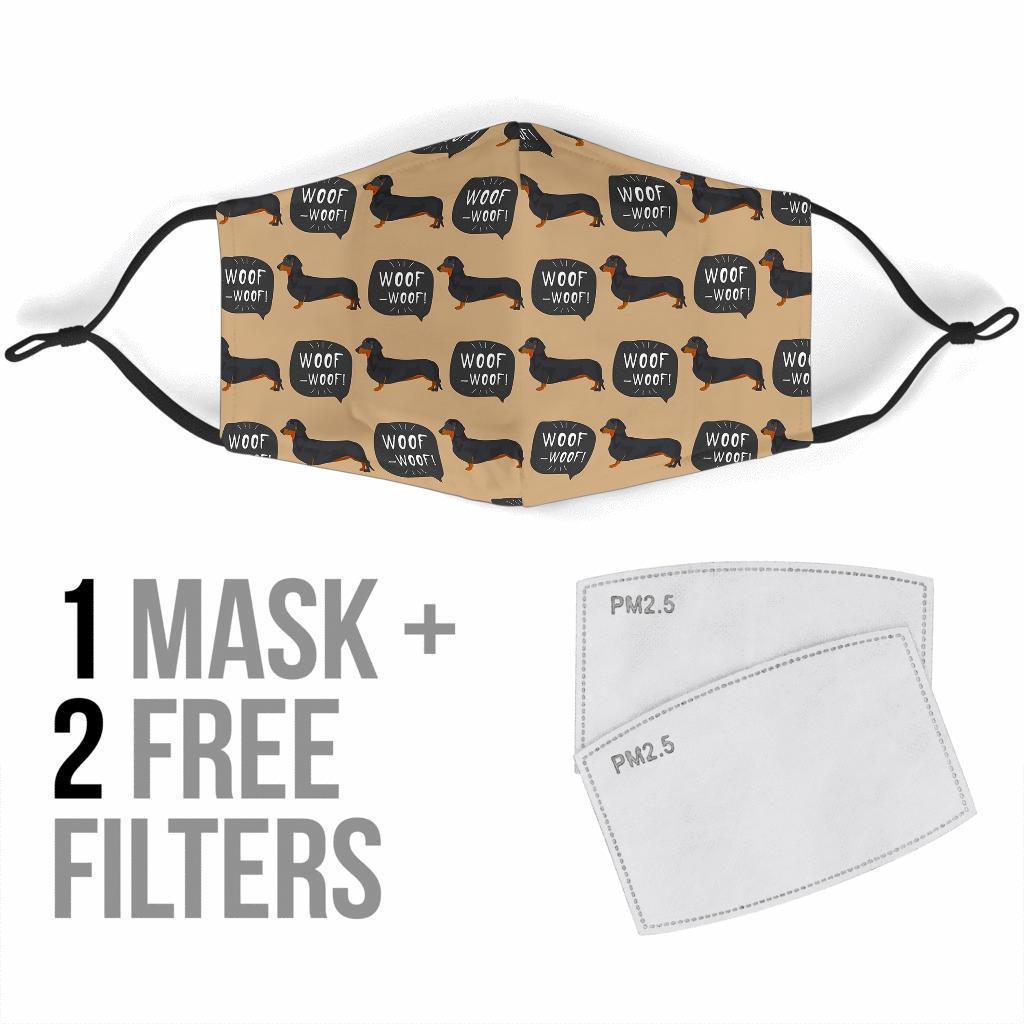 Wiener Dog Woof Woof Dachshund Pattern Print Face Mask-grizzshop