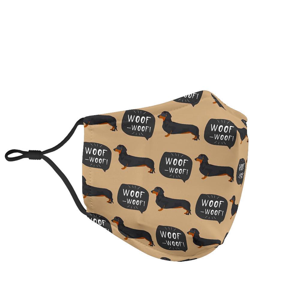 Wiener Dog Woof Woof Dachshund Pattern Print Face Mask-grizzshop