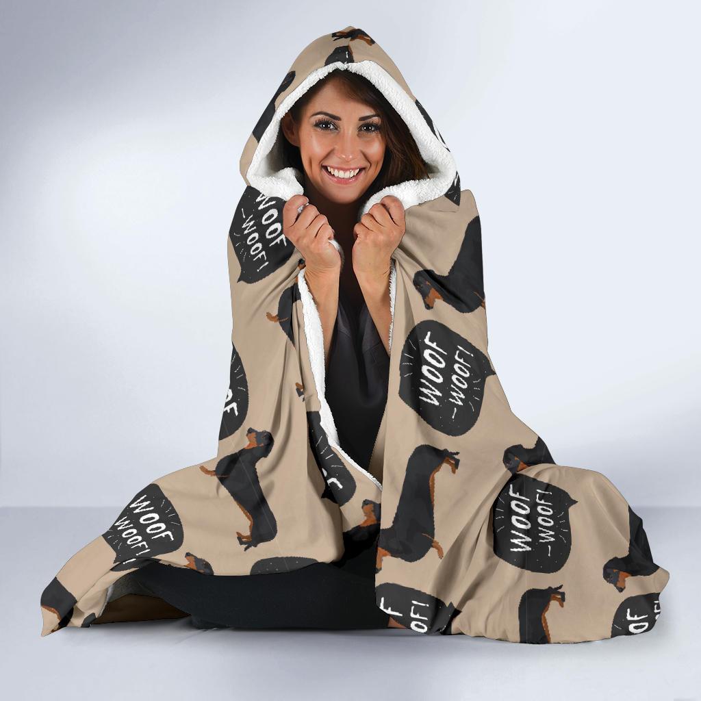 Wiener Dog Woof Woof Dachshund Pattern Print Hooded Blanket-grizzshop