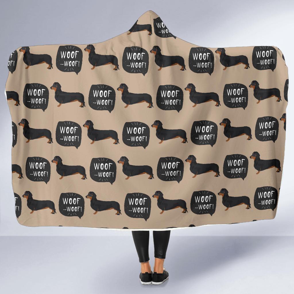 Wiener Dog Woof Woof Dachshund Pattern Print Hooded Blanket-grizzshop