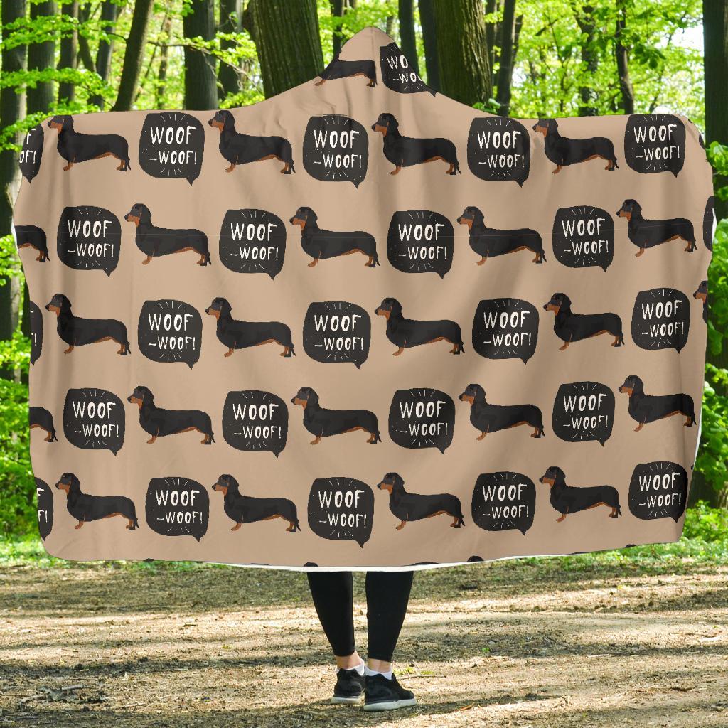 Wiener Dog Woof Woof Dachshund Pattern Print Hooded Blanket-grizzshop
