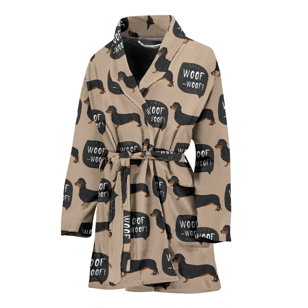Wiener Dog Woof Woof Dachshund Pattern Print Women Long Robe-grizzshop