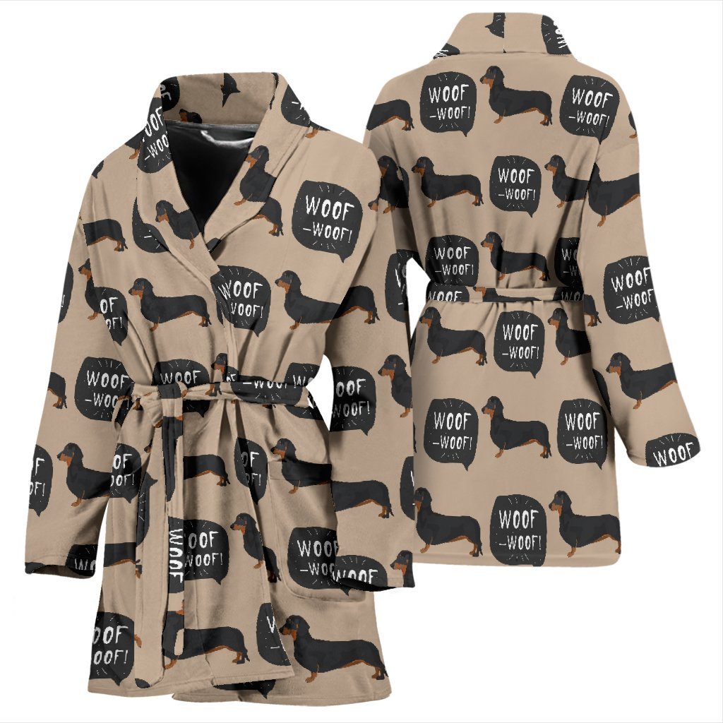 Wiener Dog Woof Woof Dachshund Pattern Print Women Long Robe-grizzshop