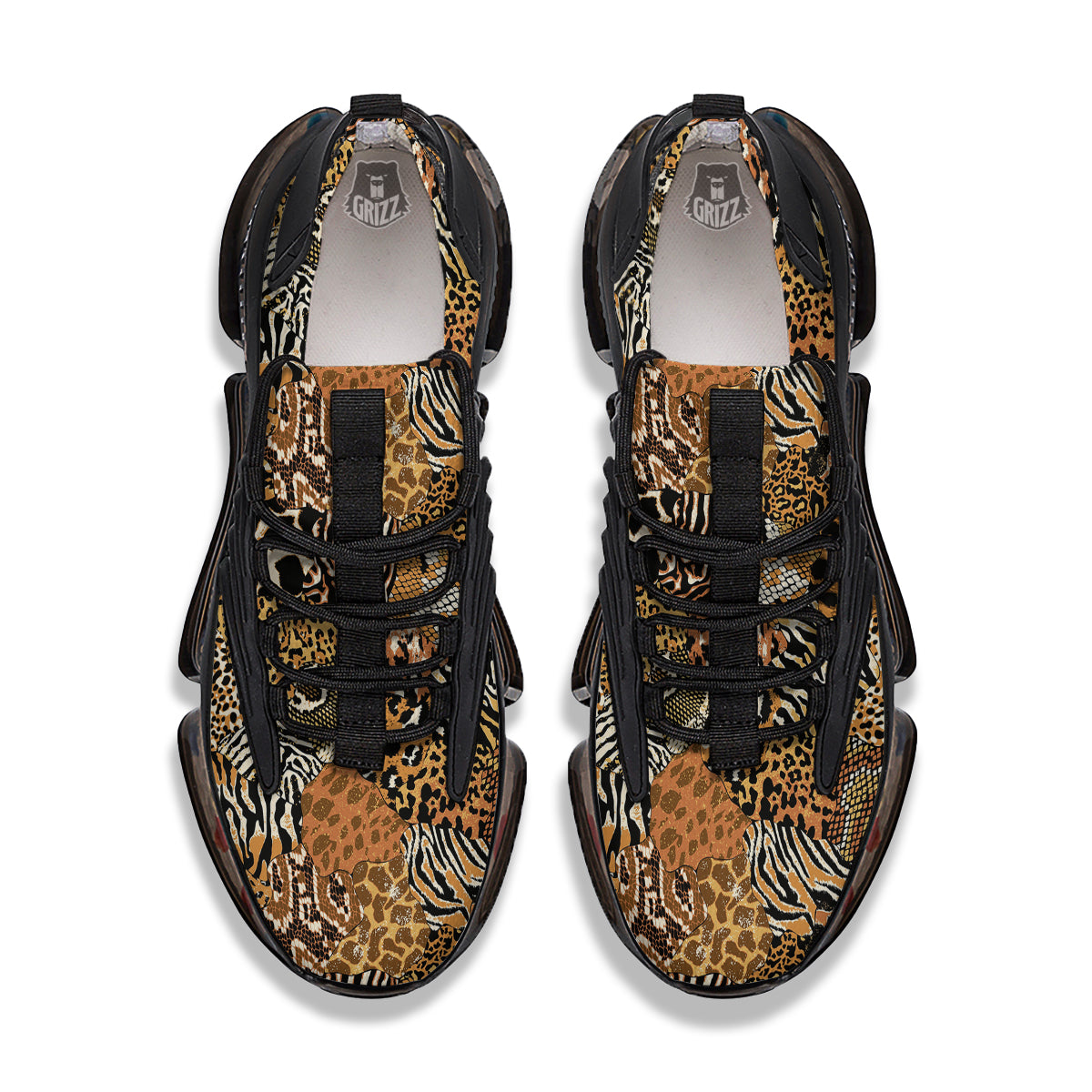 Wild Animal Skins Patchwork Print Pattern Black Gym Shoes-grizzshop