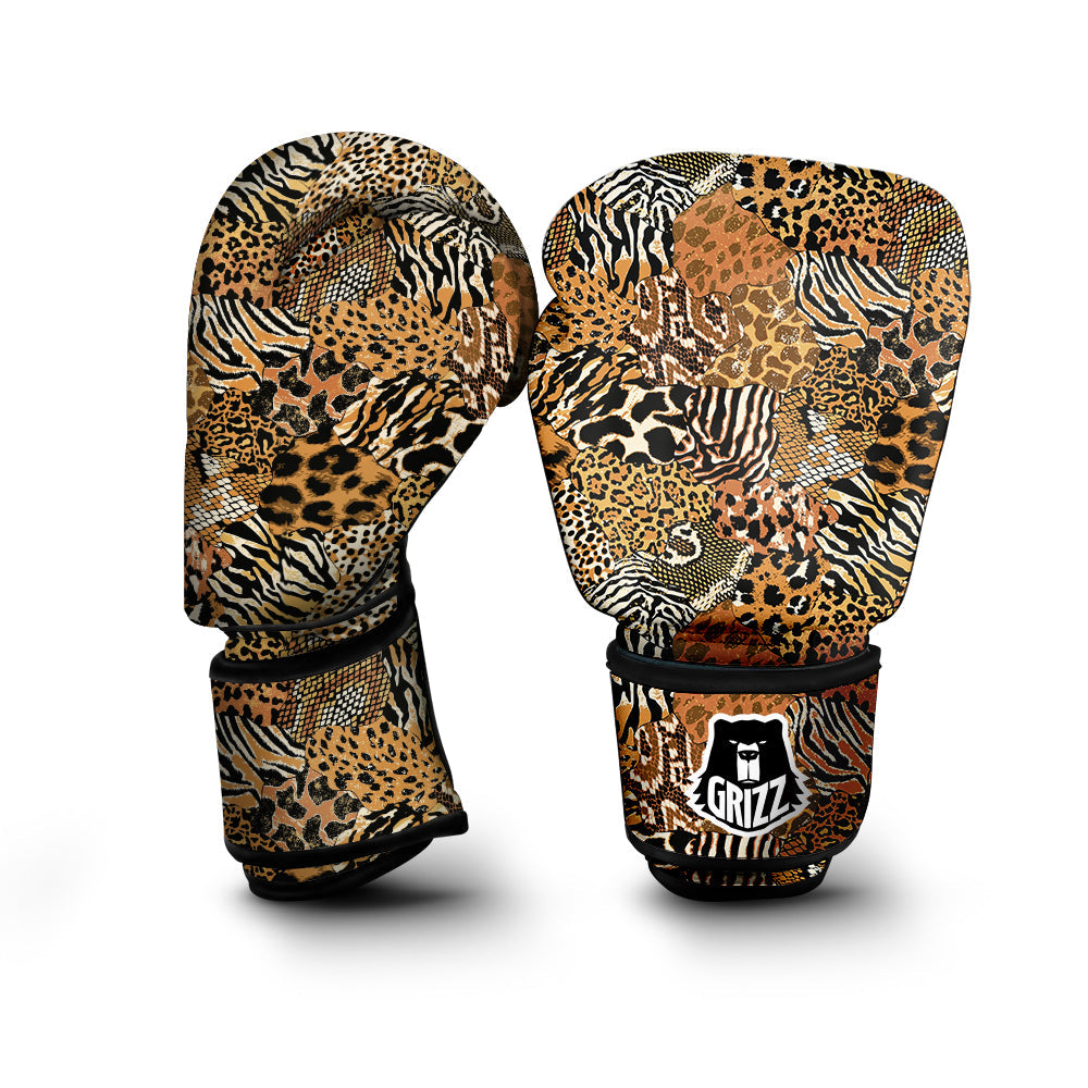 Wild Animal Skins Patchwork Print Pattern Boxing Gloves-grizzshop