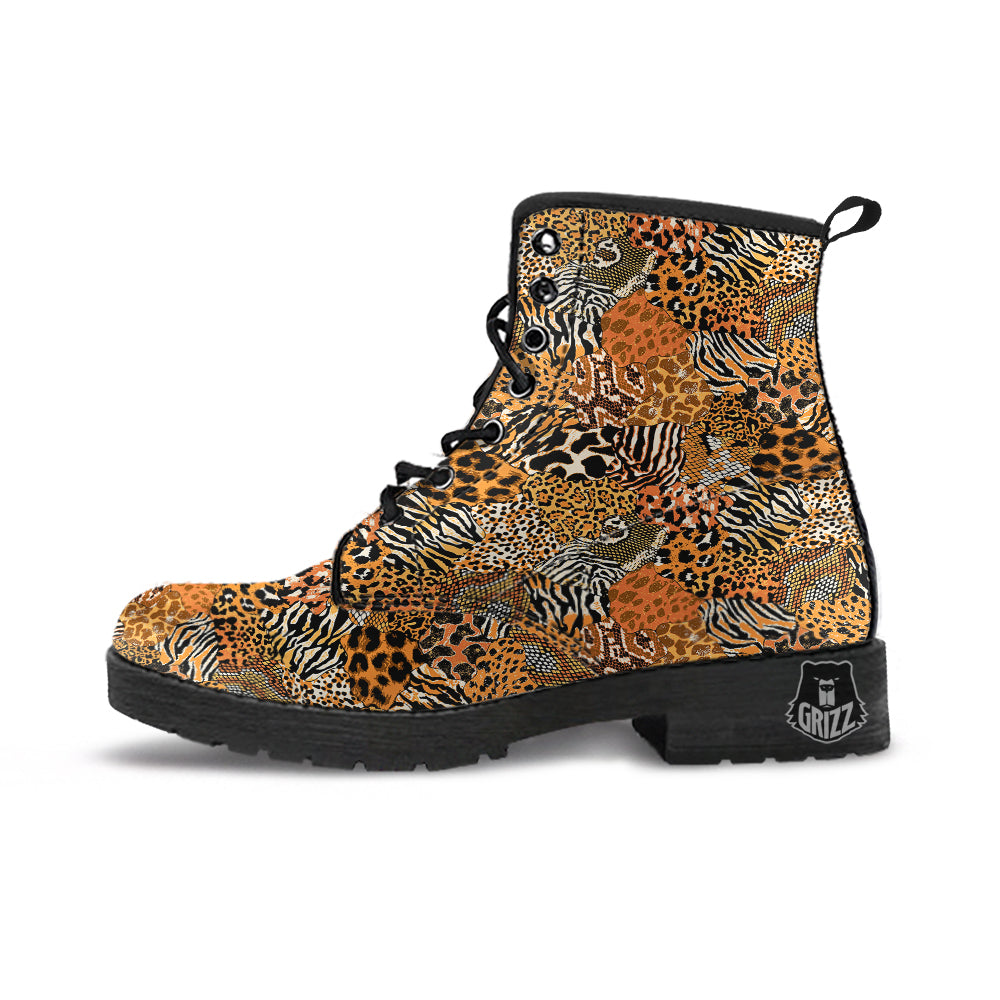 Wild Animal Skins Patchwork Print Pattern Leather Boots-grizzshop